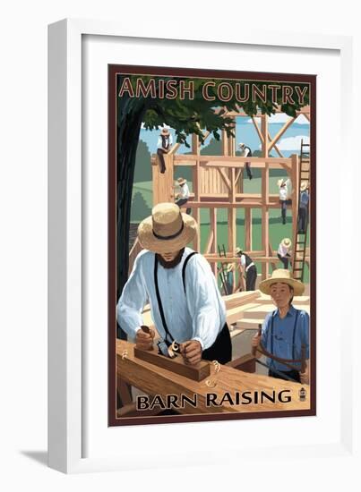 Amish Country - Barn Raising-Lantern Press-Framed Art Print