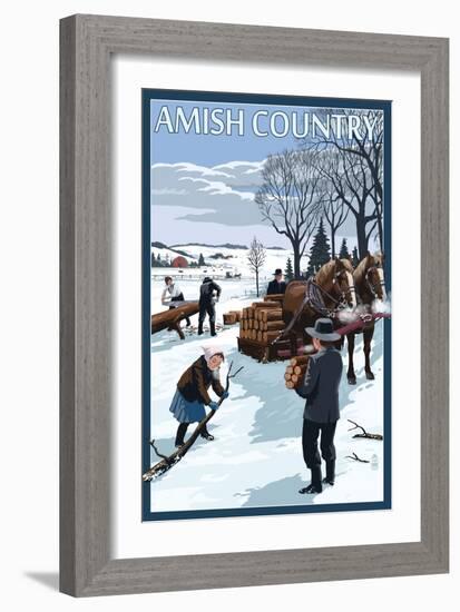 Amish Country - Gathering Firewood Winter Scene-Lantern Press-Framed Art Print