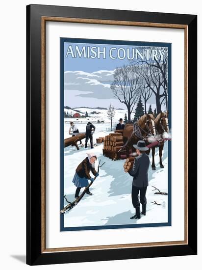 Amish Country - Gathering Firewood Winter Scene-Lantern Press-Framed Art Print