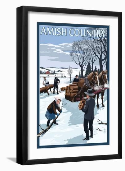 Amish Country - Gathering Firewood Winter Scene-Lantern Press-Framed Art Print