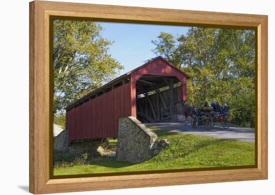 Amish Horse-drawn Buggy, Pool Forge Covered Bridge, built in 1859, Lancaster County, Pennsylvania,-Richard Maschmeyer-Framed Premier Image Canvas