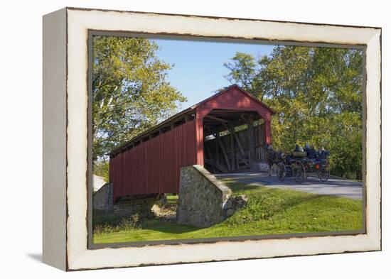 Amish Horse-drawn Buggy, Pool Forge Covered Bridge, built in 1859, Lancaster County, Pennsylvania,-Richard Maschmeyer-Framed Premier Image Canvas