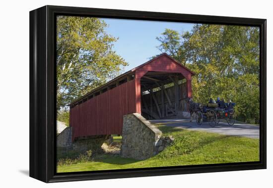 Amish Horse-drawn Buggy, Pool Forge Covered Bridge, built in 1859, Lancaster County, Pennsylvania,-Richard Maschmeyer-Framed Premier Image Canvas