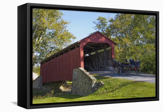 Amish Horse-drawn Buggy, Pool Forge Covered Bridge, built in 1859, Lancaster County, Pennsylvania,-Richard Maschmeyer-Framed Premier Image Canvas