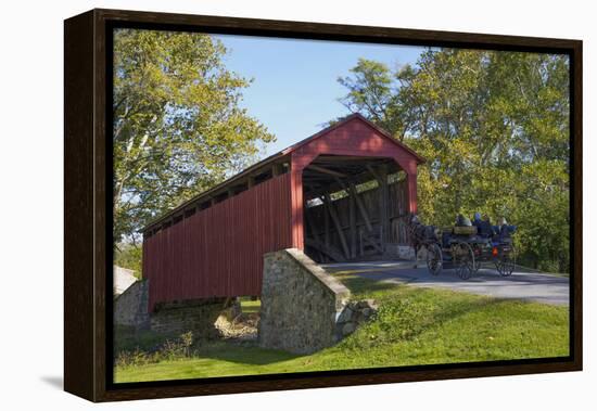 Amish Horse-drawn Buggy, Pool Forge Covered Bridge, built in 1859, Lancaster County, Pennsylvania,-Richard Maschmeyer-Framed Premier Image Canvas