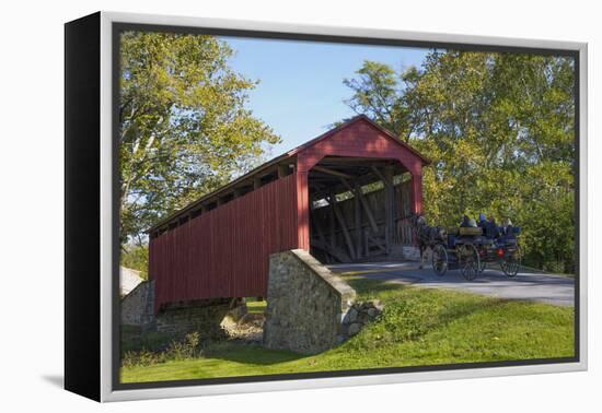 Amish Horse-drawn Buggy, Pool Forge Covered Bridge, built in 1859, Lancaster County, Pennsylvania,-Richard Maschmeyer-Framed Premier Image Canvas