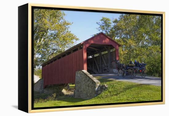 Amish Horse-drawn Buggy, Pool Forge Covered Bridge, built in 1859, Lancaster County, Pennsylvania,-Richard Maschmeyer-Framed Premier Image Canvas