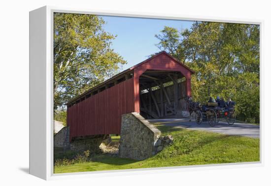 Amish Horse-drawn Buggy, Pool Forge Covered Bridge, built in 1859, Lancaster County, Pennsylvania,-Richard Maschmeyer-Framed Premier Image Canvas