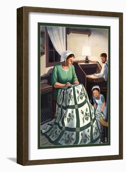 Amish Quiltmaking Scene-Lantern Press-Framed Art Print