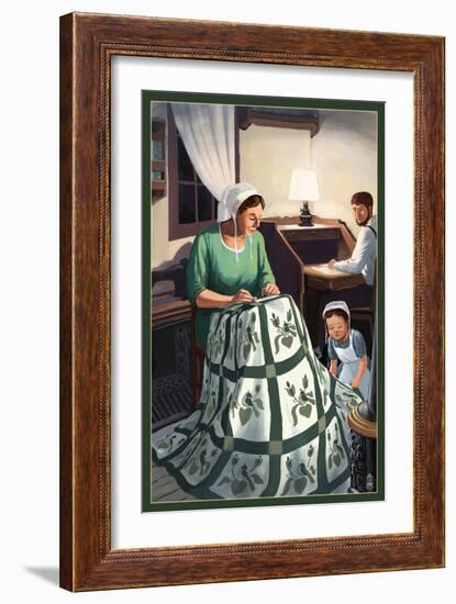 Amish Quiltmaking Scene-Lantern Press-Framed Art Print