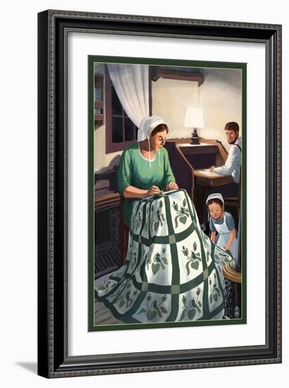 Amish Quiltmaking Scene-Lantern Press-Framed Art Print