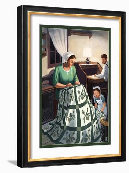 Amish Quiltmaking Scene-Lantern Press-Framed Art Print