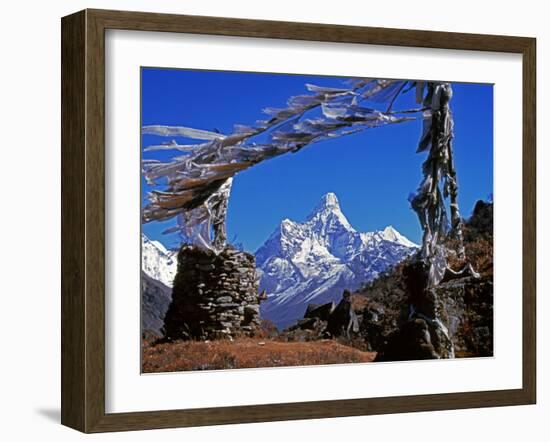 Amma Dablam, Framed by Prayer Flags, One of Most Distinctive Mountains Lining Khumbu Valley, Nepal-Fergus Kennedy-Framed Photographic Print