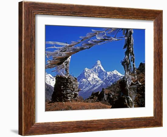 Amma Dablam, Framed by Prayer Flags, One of Most Distinctive Mountains Lining Khumbu Valley, Nepal-Fergus Kennedy-Framed Photographic Print