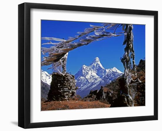 Amma Dablam, Framed by Prayer Flags, One of Most Distinctive Mountains Lining Khumbu Valley, Nepal-Fergus Kennedy-Framed Photographic Print