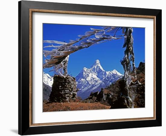Amma Dablam, Framed by Prayer Flags, One of Most Distinctive Mountains Lining Khumbu Valley, Nepal-Fergus Kennedy-Framed Photographic Print