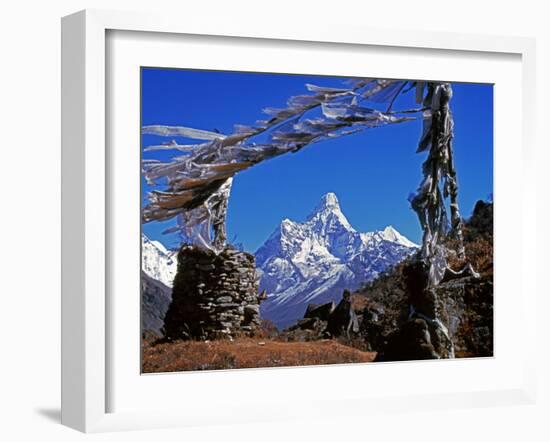 Amma Dablam, Framed by Prayer Flags, One of Most Distinctive Mountains Lining Khumbu Valley, Nepal-Fergus Kennedy-Framed Photographic Print