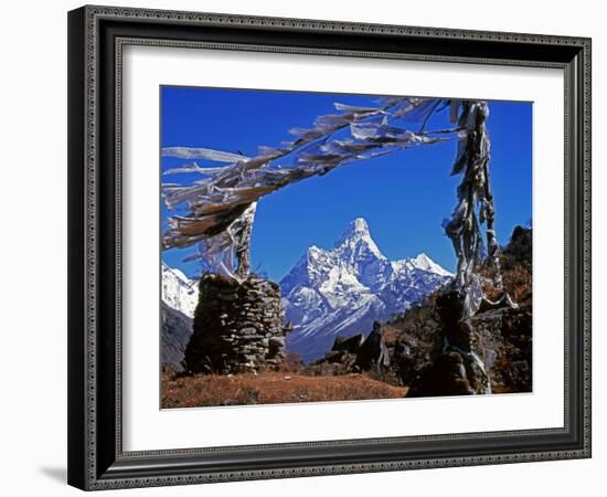 Amma Dablam, Framed by Prayer Flags, One of Most Distinctive Mountains Lining Khumbu Valley, Nepal-Fergus Kennedy-Framed Photographic Print