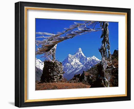 Amma Dablam, Framed by Prayer Flags, One of Most Distinctive Mountains Lining Khumbu Valley, Nepal-Fergus Kennedy-Framed Photographic Print