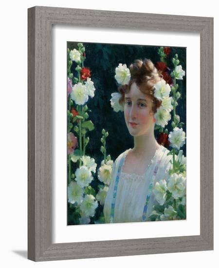 Among the Hollyhocks, 1904-Charles Courtney Curran-Framed Giclee Print