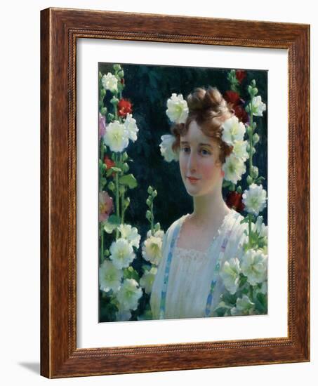 Among the Hollyhocks, 1904-Charles Courtney Curran-Framed Giclee Print