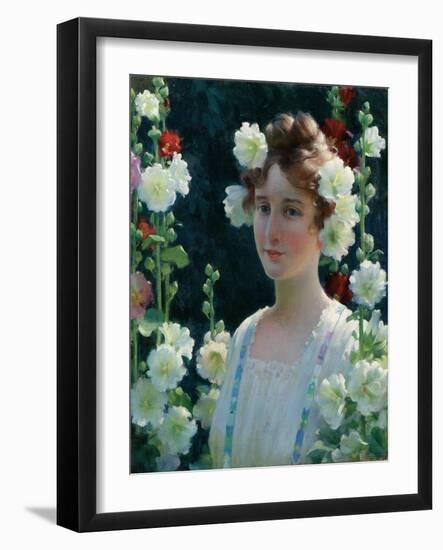 Among the Hollyhocks, 1904-Charles Courtney Curran-Framed Giclee Print