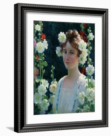 Among the Hollyhocks, 1904-Charles Courtney Curran-Framed Giclee Print