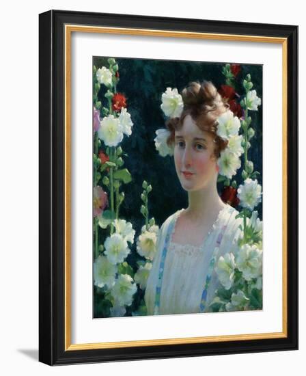 Among the Hollyhocks, 1904-Charles Courtney Curran-Framed Giclee Print