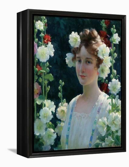 Among the Hollyhocks, 1904-Charles Courtney Curran-Framed Premier Image Canvas