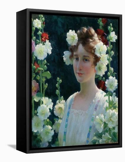 Among the Hollyhocks, 1904-Charles Courtney Curran-Framed Premier Image Canvas
