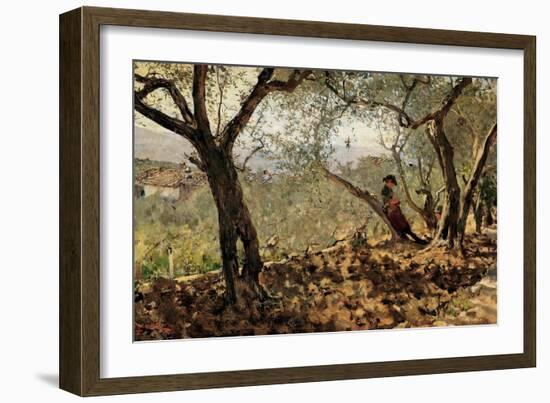 Among the Olive Trees-Telemaco Signorini-Framed Art Print