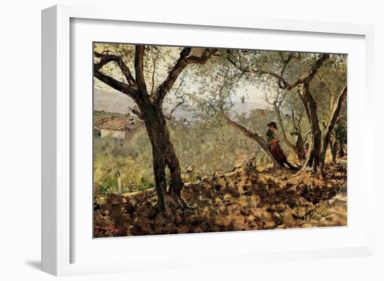 Among the Olive Trees-Telemaco Signorini-Framed Art Print