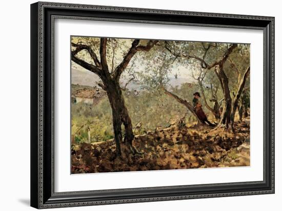 Among the Olive Trees-Telemaco Signorini-Framed Art Print