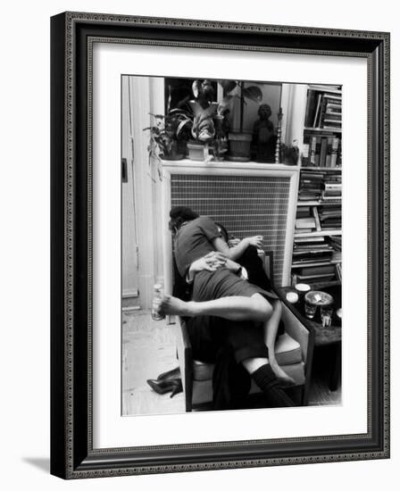 Amorous Couple Wrapped Up with Each Other During a Cocktail Party at a Private Home-Francis Miller-Framed Photographic Print