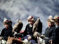 Eagle Hunters Dalai Khan, Takhuu Grandfather, Son Kook Kook, Golden Eagle Festival, Mongolia-Amos Nachoum-Photographic Print