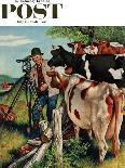 "Surveying the Cow Pasture" Saturday Evening Post Cover, July 28, 1956-Amos Sewell-Giclee Print