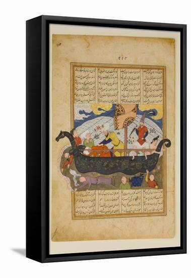 "Amr has the Infidels Thrown into the Sea", Folio from a Khavarannama (The Book of the East)-Persian School-Framed Premier Image Canvas