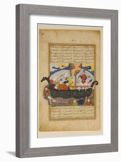 "Amr has the Infidels Thrown into the Sea", Folio from a Khavarannama (The Book of the East)-Persian School-Framed Giclee Print