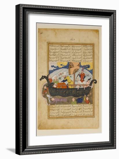 "Amr has the Infidels Thrown into the Sea", Folio from a Khavarannama (The Book of the East)-Persian School-Framed Giclee Print