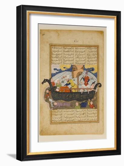 "Amr has the Infidels Thrown into the Sea", Folio from a Khavarannama (The Book of the East)-Persian School-Framed Giclee Print