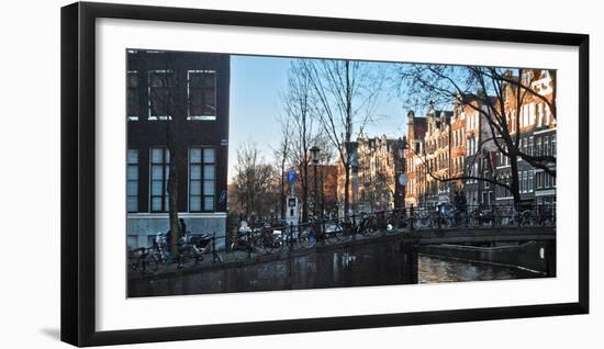 Amsterdam Bicycles on Brige over Canal-Anna Miller-Framed Photographic Print