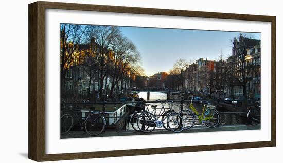 Amsterdam Bicycles on Brige over Canal-Anna Miller-Framed Photographic Print