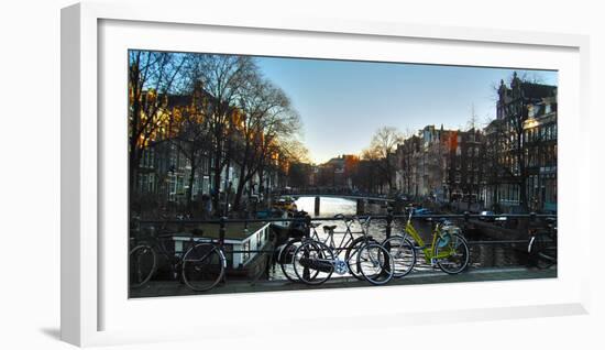 Amsterdam Bicycles on Brige over Canal-Anna Miller-Framed Photographic Print