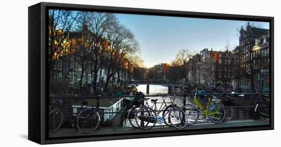 Amsterdam Bicycles on Brige over Canal-Anna Miller-Framed Premier Image Canvas