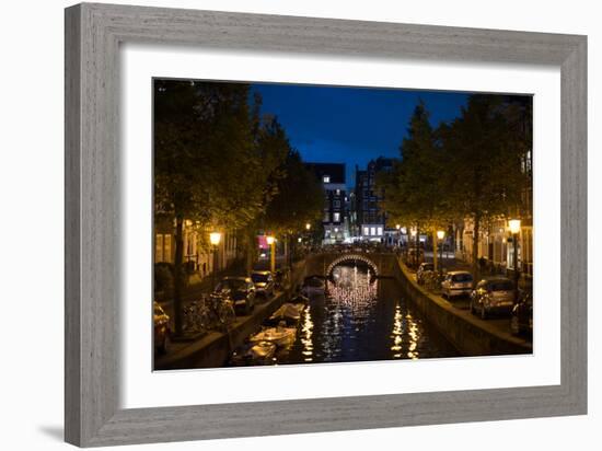 Amsterdam Canal at Night II-Erin Berzel-Framed Photographic Print