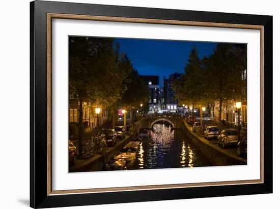 Amsterdam Canal at Night II-Erin Berzel-Framed Photographic Print