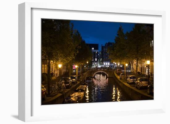Amsterdam Canal at Night II-Erin Berzel-Framed Photographic Print