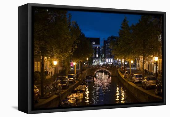 Amsterdam Canal at Night II-Erin Berzel-Framed Premier Image Canvas