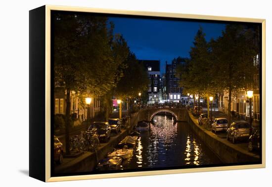 Amsterdam Canal at Night II-Erin Berzel-Framed Premier Image Canvas