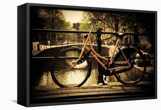 Amsterdam, Holland, Netherlands. Romantic Canal Bridge, Retro Bike. Old Town-Michal Bednarek-Framed Premier Image Canvas